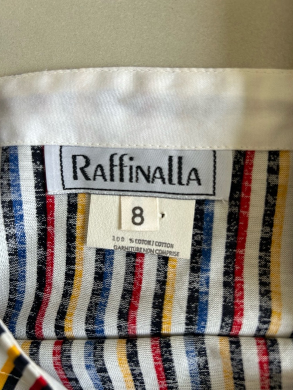 Vintage Raffanalla Stripe Square-Neck Cotton Crop Top - Navy/Red/Yellow Size 8 - Picture 7 of 14